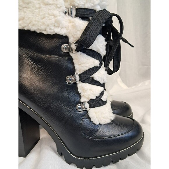 BCBGeneration Women's Palli Hiker Boots Black Sz 7.5M Block Heel Faux Fur - Picture 5 of 11